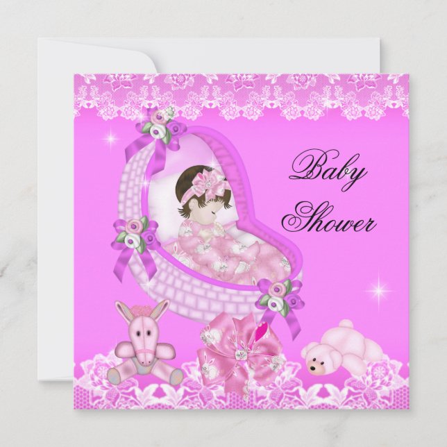 Invitación Chica lindo Fiesta Baby Shower Lace rosa blanco (Anverso)