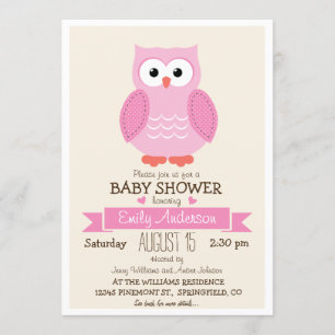 Invitación Chica lindo Lechuza rosa Baby Shower o Sprinkle