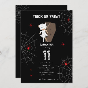 Invitación Chica lindo mamá Chica de ataúd Halloween Cumpleañ