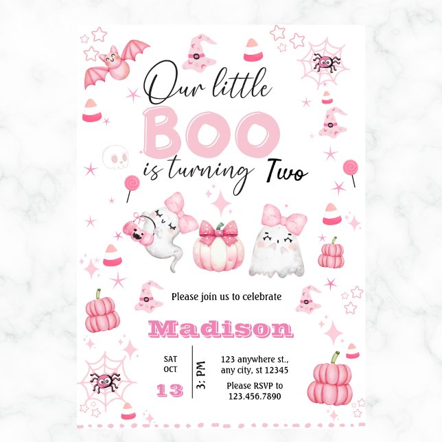 Invitación Chica lindo Pequeño Boo Halloween Cumpleaños Cualq (Subido por el creador)