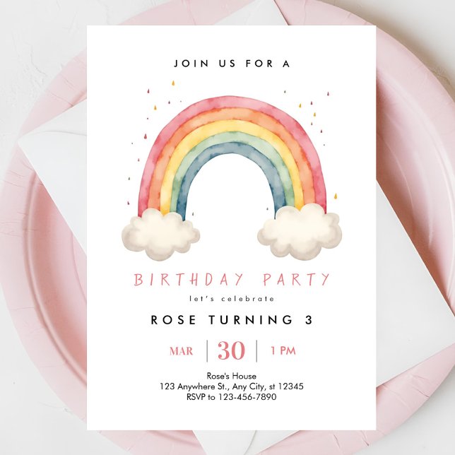 Invitación Chica lindo resumen arcoiris a cualquier edad cump (Subido por el creador)