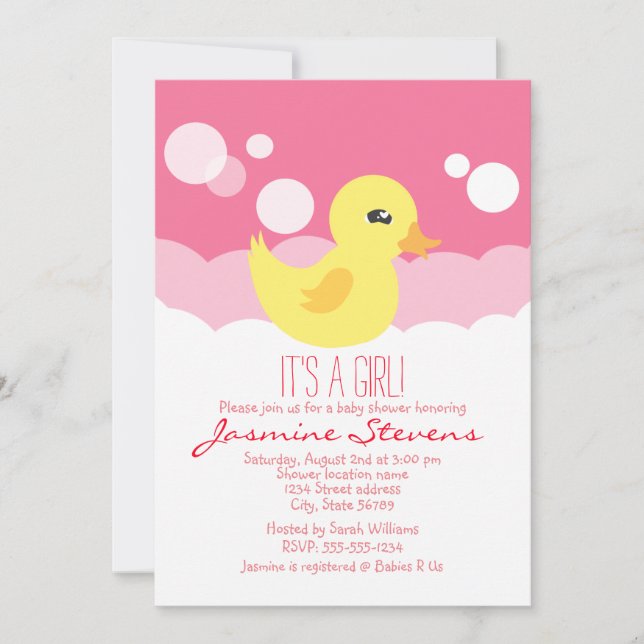 Invitación Chica lindo Rubber Ducky Baby Shower (Anverso)