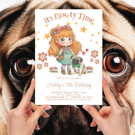Invitación Chica lindo y pug es hora de fiesta cumpleaños