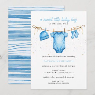 Invitación Chica línea de ropa azul Baby Shower