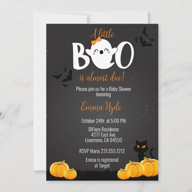 Invitación Chica Little Boo Halloween Baby Shower (Anverso)