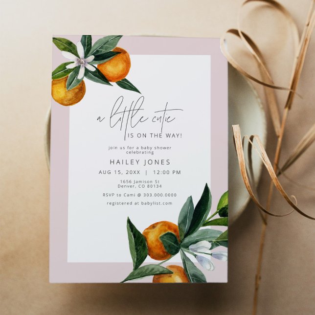Invitación Chica Little Cutie Citrus Naranja Fruit Baby Showe (Subido por el creador)