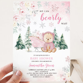 Invitación Chica Lluvia de Bebé Oso Rosa