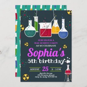 Invitación Chica Mad Scientist Precaución Fiesta de Cumpleaño