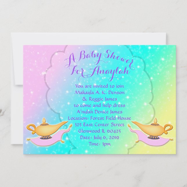 Invitación Chica mágico Baby Shower de las noches árabes de (Anverso)
