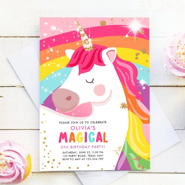 Invitación Chica mágico Fiesta arcoiris unicornio (Subido por el creador)