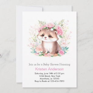 Invitación Chica Mágico Otter Wildflower Rosa Baby Shower