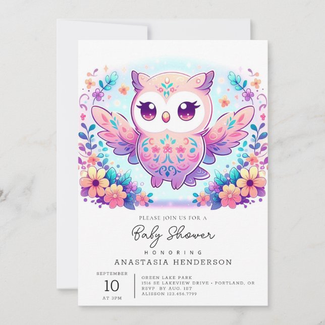 Invitación Chica mágico Owl Baby Shower (Anverso)