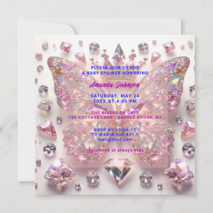 Invitación Chica mariposa de Baby ShowerCristales rosados Dia