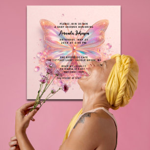 Invitación Chica mariposa de Baby ShowerCristales rosados Dia