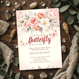 Invitación Chica Mariposa Está En Camino Rubor Floral Baby Sh