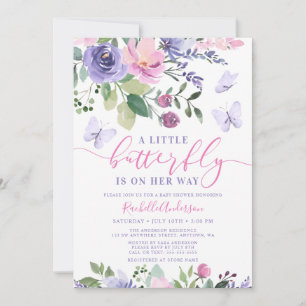 Invitación Chica Mariposa Morada Rosa Linda Baby Shower