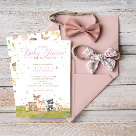 Invitación Chica marrón rosado acuarela Woodland Animales
