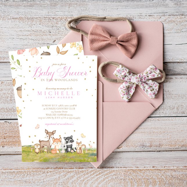 Invitación Chica marrón rosado acuarela Woodland Animales (Subido por el creador)