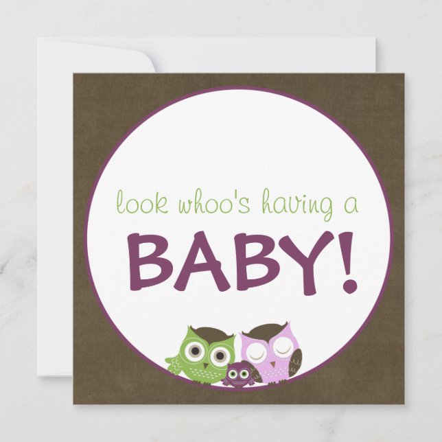 Invitación Chica >> marrón, verde y púrpura de Baby Shower el (Anverso)