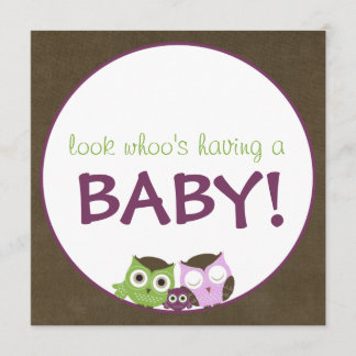 Invitación Chica >> marrón, verde y púrpura de Baby Shower el