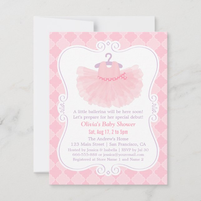 Invitación Chica marroquí rosado Baby Shower del tutú de la (Anverso)