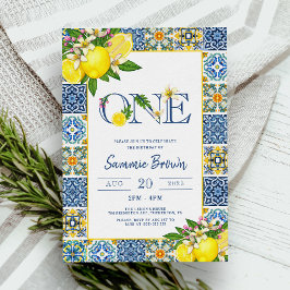 Invitación Chica mediterráneo de foto limón Primer Fiesta de 