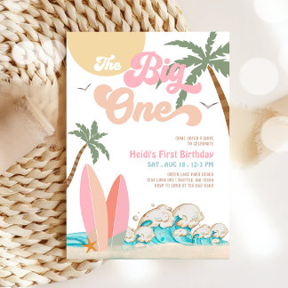 Invitación Chica Melocotón Rosa El Grande Surfing 1er Cumplea