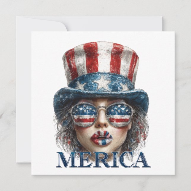 Invitación Chica Merica, Cuarta de Julio Chica Glam con Estre (Anverso)