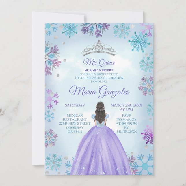 Invitación Chica mexicano azul y violeta invierno siniestro q (Anverso)