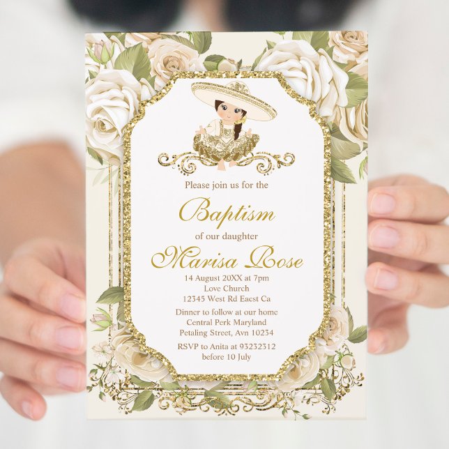 Invitación Chica mexicano de Fiesta de Oro Baptismo Invitació (Subido por el creador)