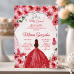 Invitación Chica mexicano de Flor Roja Plata Dulce Cumpleaños<br><div class="desc">Chica mexicano de flores rojas plateadas Invitación a cumplir 15 años</div>