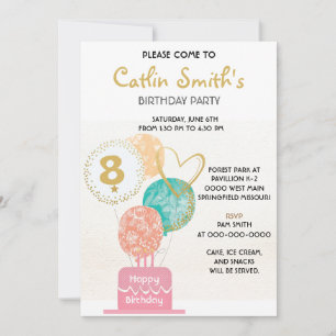Invitación Chica Moderna Globos de Oro Fiesta de Cumpleaños I