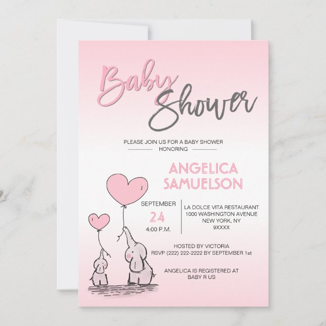 Invitación Chica moderna y educada, mami elefante y Baby Show (Anverso)
