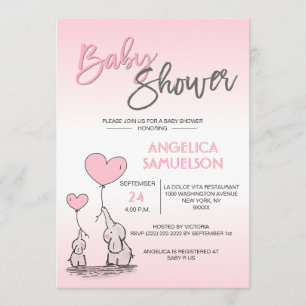 Invitación Chica moderna y educada, mami elefante y Baby Show