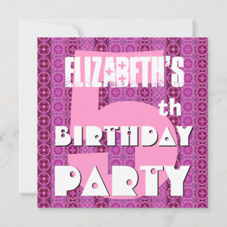 Invitación Chica moderno 5 cumpleaños 5 años franjas rosadas 
