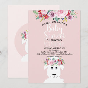 Invitación Chica Moderno Cordero y Flores Baby Shower