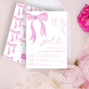 Invitación Chica moderno de arco rosado QR Código Baby Shower
