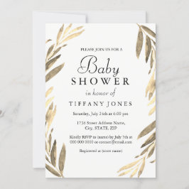 Invitación Chica moderno de la hoja dorada o niño Baby Shower