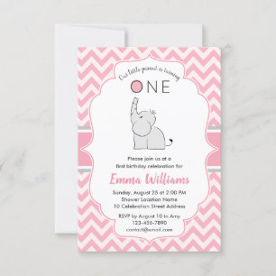 Invitación Chica moderno lindo Elefante Gris rosa rosa primer