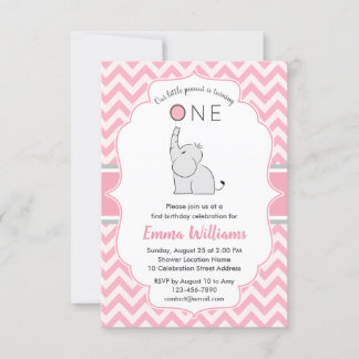 Invitación Chica moderno lindo Elefante Gris rosa rosa primer