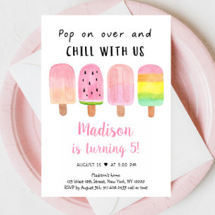 Invitación Chica Moderno Popsicle Chill Con Nosotros Cumpleañ