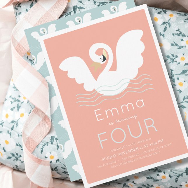 Invitación Chica moderno rosa de la Princesa de Swan Cumpleañ (Subido por el creador)
