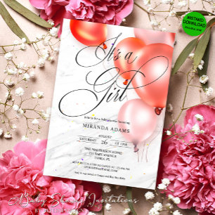 Invitación Chica moderno Rubor Pink Balloons Baby Shower