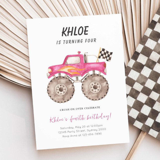 Invitación Chica Monstruo Rosado Camión Bash Cualquier Cumple (Subido por el creador)