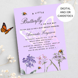 Invitación chica morado de flores silvestres de mariposa de B