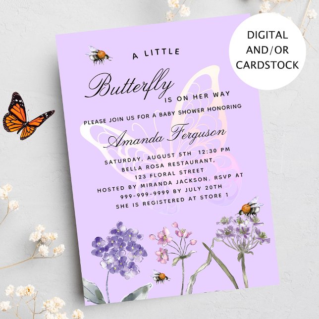 Invitación chica morado de flores silvestres de mariposa de B (Subido por el creador)