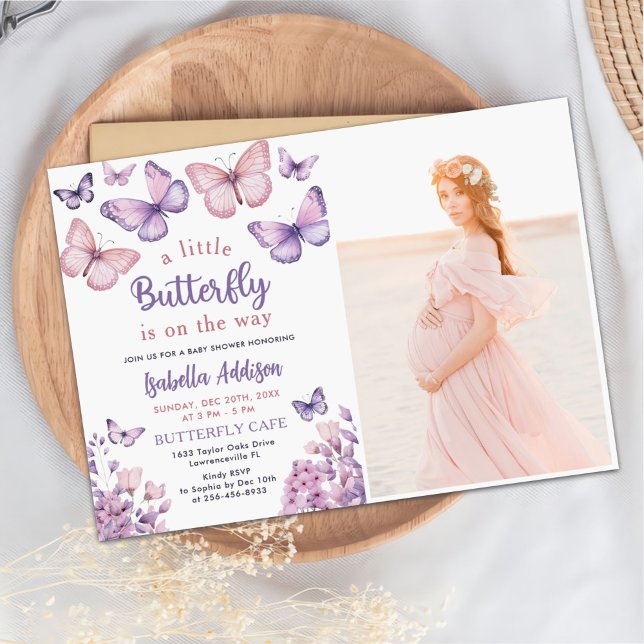 Invitación Chica morado de mariposa Baby Shower (Subido por el creador)