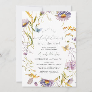 Invitación Chica morado de mariposa de flores silvestres Baby