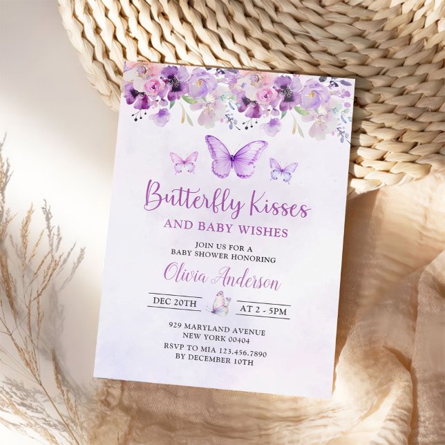 Invitación Chica morado de mariposa floral Baby Shower (Subido por el creador)