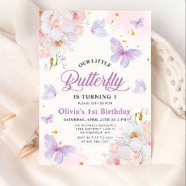 Invitación Chica morado de mariposa floral Cumpleaños